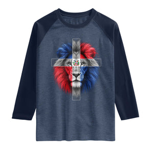 Lion of Judah Cross Dominican Republic Flag Raglan Shirt Christian Faith Dominican Pride
