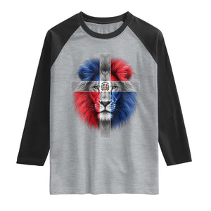 Lion of Judah Cross Dominican Republic Flag Raglan Shirt Christian Faith Dominican Pride