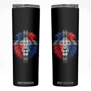 Lion of Judah Cross Dominican Republic Flag Skinny Tumbler Christian Faith Dominican Pride
