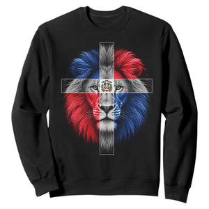 Lion of Judah Cross Dominican Republic Flag Sweatshirt Christian Faith Dominican Pride
