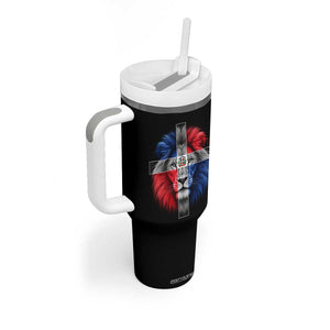 Lion of Judah Cross Dominican Republic Flag Tumbler With Handle Christian Faith Dominican Pride