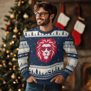 Trinidad and Tobago Lion Ugly Christmas Sweater Vintage Caribbean Pride TS10 Navy Beige Print Your Wear
