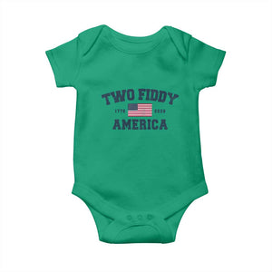Two Fiddy USA 250th Anniversary Baby Onesie United States Flag July 4th 2026 1776 Patriotic Humor