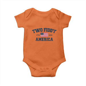 Two Fiddy USA 250th Anniversary Baby Onesie United States Flag July 4th 2026 1776 Patriotic Humor