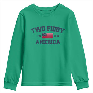 Two Fiddy USA 250th Anniversary Youth Sweatshirt United States Flag July 4th 2026 1776 Patriotic Humor