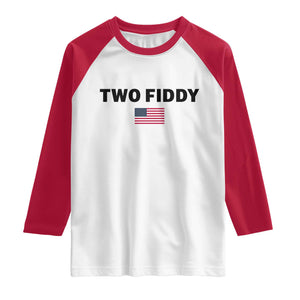 Two Fiddy American Flag Raglan Shirt Funny 250th America Celebration Patriotic Graphic