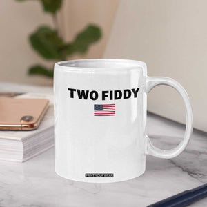 Two Fiddy American Flag Coffee Mug Funny 250th America Celebration Patriotic Graphic