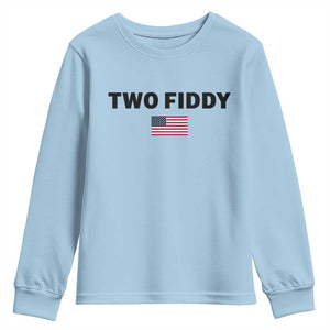 Two Fiddy American Flag Youth Sweatshirt Funny 250th America Celebration Patriotic Graphic