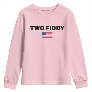 Two Fiddy American Flag Youth Sweatshirt Funny 250th America Celebration Patriotic Graphic