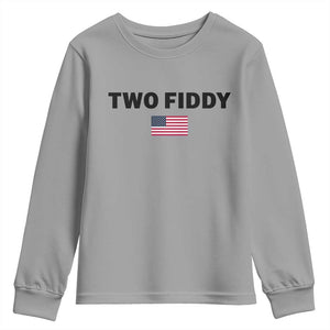 Two Fiddy American Flag Youth Sweatshirt Funny 250th America Celebration Patriotic Graphic
