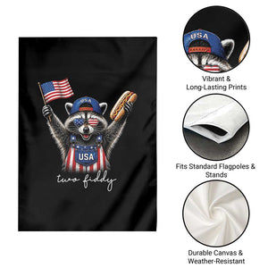 Funny Two Fiddy Raccoon Patriotic Garden Flag USA Flag Hot Dog Fourth of July USA 250th Anniversary