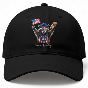 Funny Two Fiddy Raccoon Patriotic Baseball Cap USA Flag Hot Dog Fourth of July USA 250th Anniversary