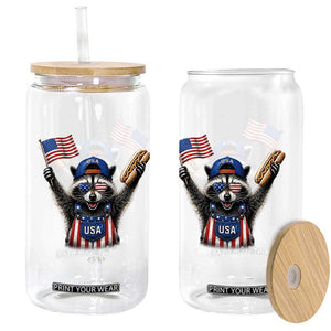 Funny Two Fiddy Raccoon Patriotic Glass Can USA Flag Hot Dog Fourth of July USA 250th Anniversary