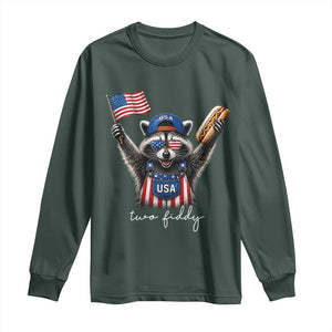 Funny Two Fiddy Raccoon Patriotic Long Sleeve Shirt USA Flag Hot Dog Fourth of July USA 250th Anniversary