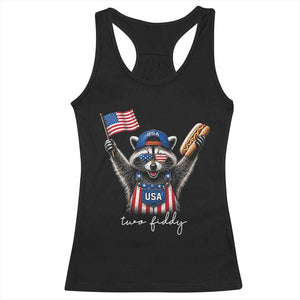 Funny Two Fiddy Raccoon Patriotic Racerback Tank Top USA Flag Hot Dog Fourth of July USA 250th Anniversary