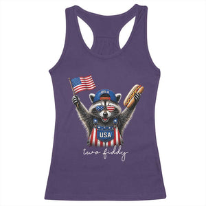 Funny Two Fiddy Raccoon Patriotic Racerback Tank Top USA Flag Hot Dog Fourth of July USA 250th Anniversary