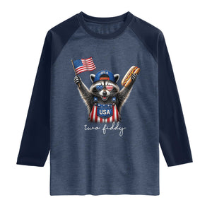 Funny Two Fiddy Raccoon Patriotic Raglan Shirt USA Flag Hot Dog Fourth of July USA 250th Anniversary
