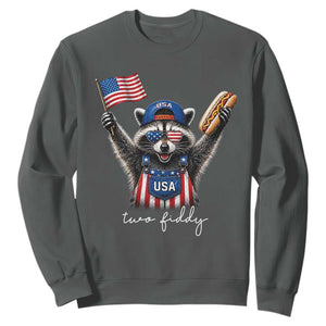 Funny Two Fiddy Raccoon Patriotic Sweatshirt USA Flag Hot Dog Fourth of July USA 250th Anniversary