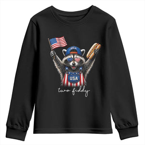 Funny Two Fiddy Raccoon Patriotic Youth Sweatshirt USA Flag Hot Dog Fourth of July USA 250th Anniversary