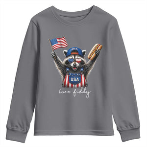 Funny Two Fiddy Raccoon Patriotic Youth Sweatshirt USA Flag Hot Dog Fourth of July USA 250th Anniversary
