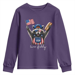 Funny Two Fiddy Raccoon Patriotic Youth Sweatshirt USA Flag Hot Dog Fourth of July USA 250th Anniversary