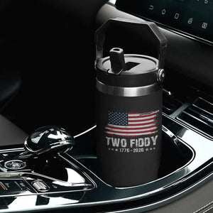 Two Fiddy USA 250th Anniversary Flip Straw Tumbler Vintage American Flag Patriotic Humor