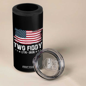 Two Fiddy USA 250th Anniversary 4 in 1 Can Cooler Tumbler Vintage American Flag Patriotic Humor