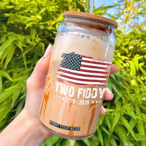 Two Fiddy USA 250th Anniversary Glass Can Vintage American Flag Patriotic Humor