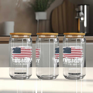 Two Fiddy USA 250th Anniversary Glass Can Vintage American Flag Patriotic Humor
