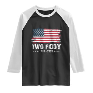 Two Fiddy USA 250th Anniversary Raglan Shirt Vintage American Flag Patriotic Humor