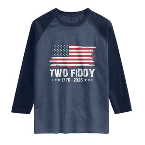 Two Fiddy USA 250th Anniversary Raglan Shirt Vintage American Flag Patriotic Humor