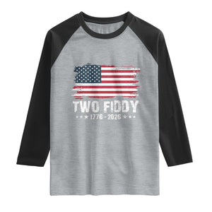 Two Fiddy USA 250th Anniversary Raglan Shirt Vintage American Flag Patriotic Humor