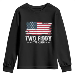 Two Fiddy USA 250th Anniversary Youth Sweatshirt Vintage American Flag Patriotic Humor
