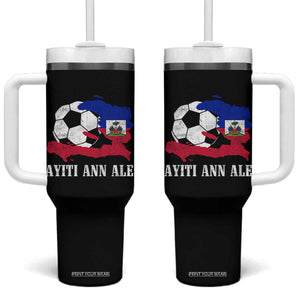 Ayiti Ann Ale Haiti Soccer Tumbler With Handle Haitian Football Fan Pride Flag Graphic Caribbean Sports