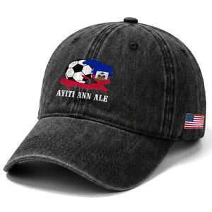 Ayiti Ann Ale Haiti Soccer Washed Cotton Baseball Cap Haitian Football Fan Pride Flag Graphic Caribbean Sports