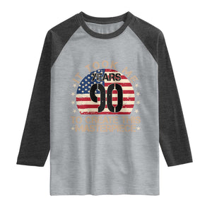 90th Birthday Raglan Shirt It Took Me 90 Years To Create This Masterpiece Vintage American Flag