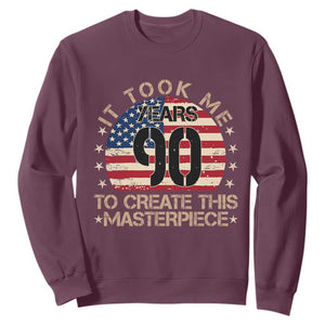 90th Birthday Sweatshirt It Took Me 90 Years To Create This Masterpiece Vintage American Flag