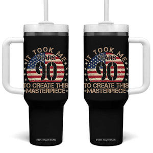 90th Birthday Tumbler With Handle It Took Me 90 Years To Create This Masterpiece Vintage American Flag