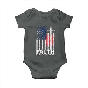 Faith Family Freedom Baby Onesie Charlie Kirk Patriotic Christian Vintage USA Flag TS10 Dark Heather Print Your Wear