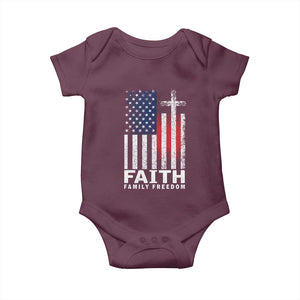 Faith Family Freedom Baby Onesie Charlie Kirk Patriotic Christian Vintage USA Flag TS10 Maroon Print Your Wear