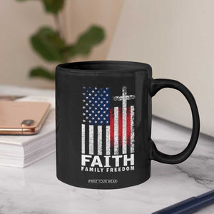 Faith Family Freedom Coffee Mug Charlie Kirk Patriotic Christian Vintage USA Flag TS10 Print Your Wear