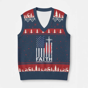 Faith Family Freedom V-Neck Knit Sweater Vest Charlie Kirk Patriotic Christian Vintage USA Flag TS10 Navy Red Print Your Wear