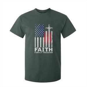Faith Family Freedom T Shirt For Kid Charlie Kirk Patriotic Christian Vintage USA Flag TS10 Dark Forest Green Print Your Wear
