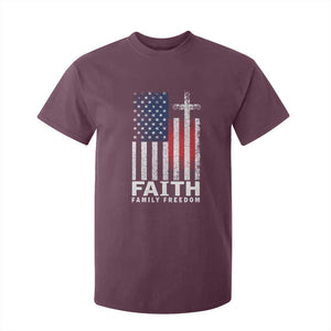 Faith Family Freedom T Shirt For Kid Charlie Kirk Patriotic Christian Vintage USA Flag TS10 Maroon Print Your Wear