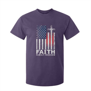 Faith Family Freedom T Shirt For Kid Charlie Kirk Patriotic Christian Vintage USA Flag TS10 Purple Print Your Wear