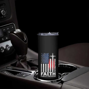 Faith Family Freedom Skinny Tumbler Charlie Kirk Patriotic Christian Vintage USA Flag TS10 Print Your Wear