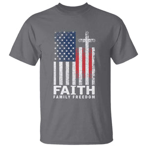 Faith Family Freedom T Shirt Charlie Kirk Patriotic Christian Vintage USA Flag TS10 Charcoal Print Your Wear