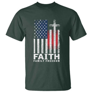 Faith Family Freedom T Shirt Charlie Kirk Patriotic Christian Vintage USA Flag TS10 Dark Forest Green Print Your Wear