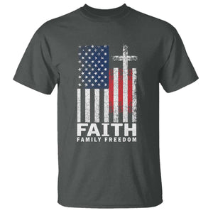 Faith Family Freedom T Shirt Charlie Kirk Patriotic Christian Vintage USA Flag TS10 Dark Heather Print Your Wear