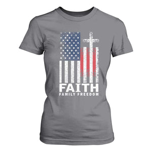 Faith Family Freedom T Shirt For Women Charlie Kirk Patriotic Christian Vintage USA Flag TS10 Charcoal Print Your Wear
